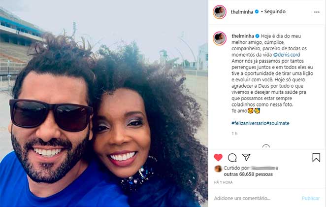 Thelma Assis parabenizou o marido pelo aniversário no Instagram