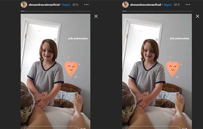 Alessandra Scatena ganha massagem do filho