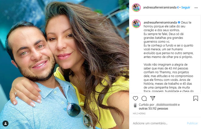 Andressa Ferreira parabeniza Thammy Miranda por vencer eleição em São Paulo