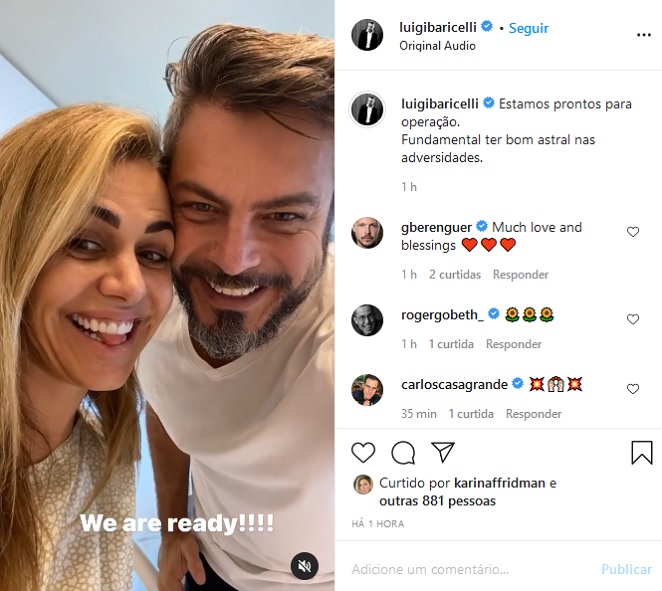 Esposa de Luigi Baricelli mostra alto astral antes de cirurgia para retirada de câncer de mama