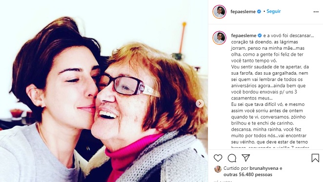 Fernanda Paes Leme lamenta a morte da avó nas redes sociais