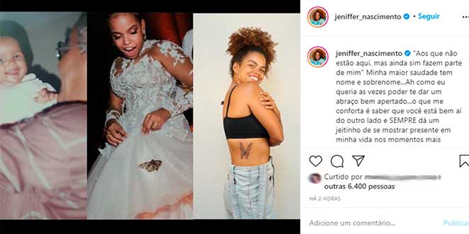 Jennifer Nascimento falou de saudades do avô no dia de Finados