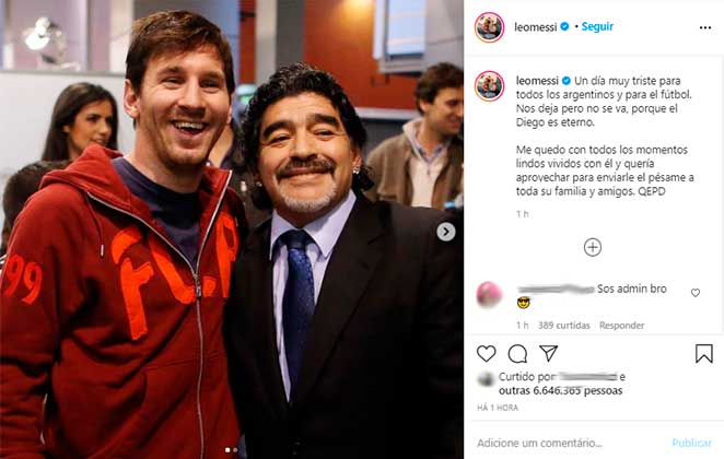 Lionel Messi homenageou Diego Maradona no Instagram