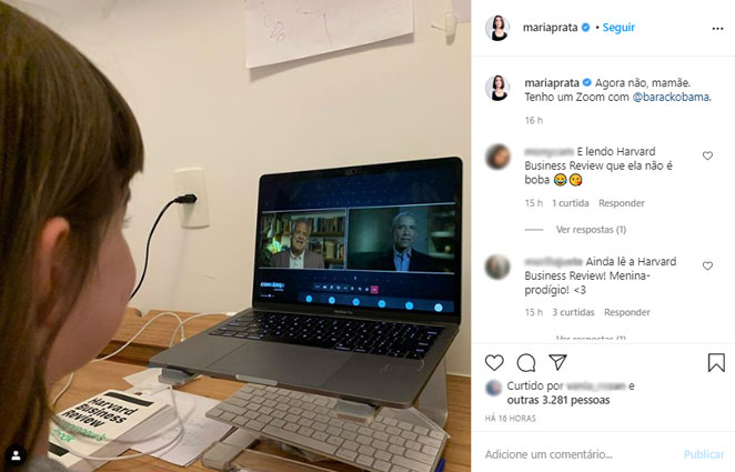 Maria Prata mostra filha assistindo à entrevista de Pedro Bial e Barack Obama