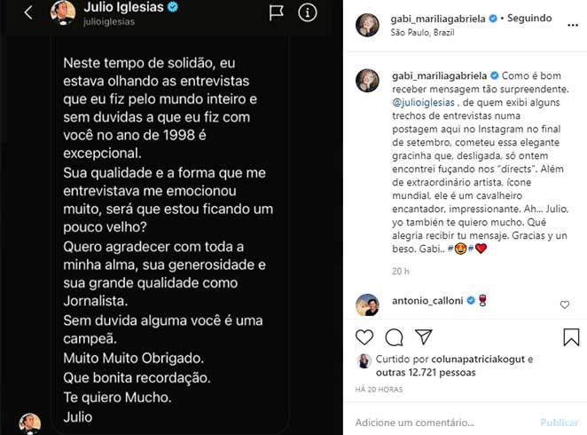 Julio Iglesias mandou mensagem para Marilia Gabriela