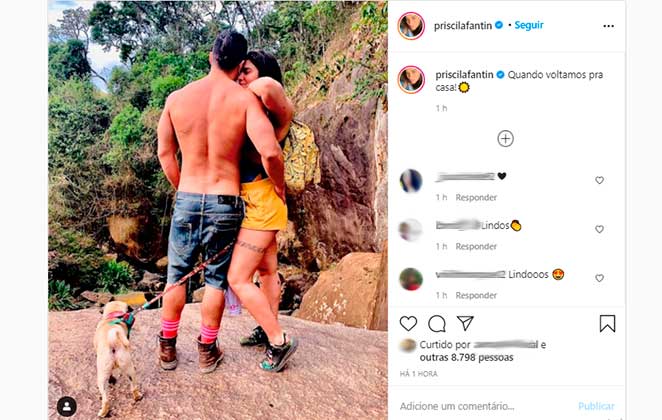 Priscila Fantin posou abraçada com o marido Bruno Lopes