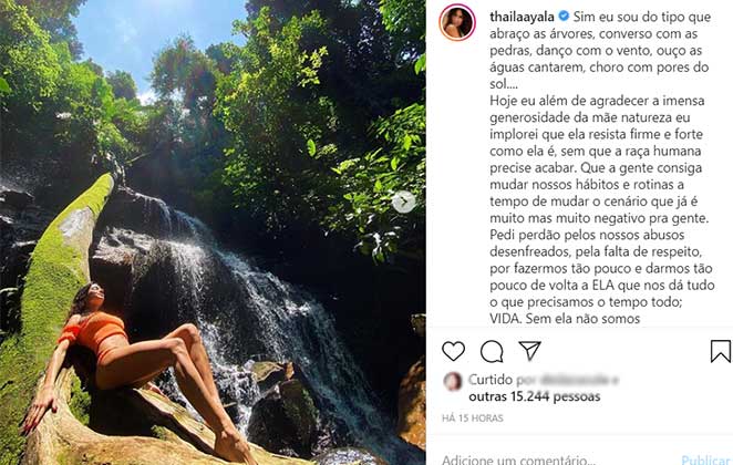 Thaila Ayala e o post maravilhoso aproveitando a cachoeira