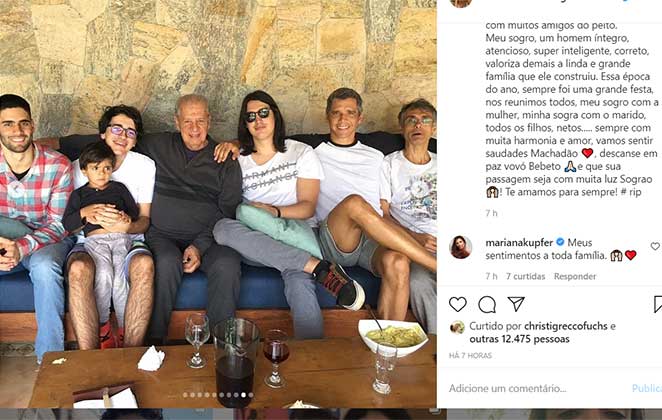 Andrea Santa Rosa faz homenagem na web ao sogro