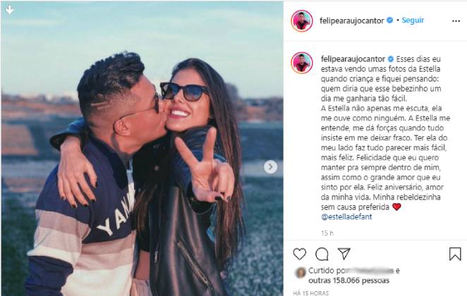 Felipe Araújo homenageou a namorada no aniversário dela
