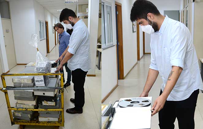 Giuliano Manfredini olha os materiais apreendidos que pertenceram a seu pai, Renato Russo