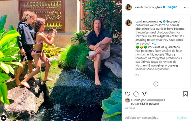 Levi e Vida, filhos de Camila Alves, viraram fotógrafos do pai, Matthew McConaughey
