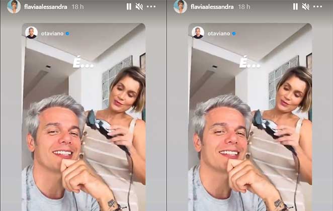 Flávia Alessandra corta os cabelos do marido, Otaviano Costa
