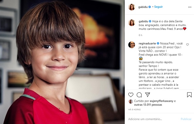 Gabriela Duarte celebra os nove anos do filho Fred