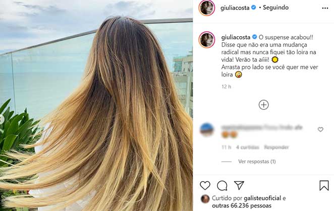 Gulia Costra exibe cabelos loiros em post