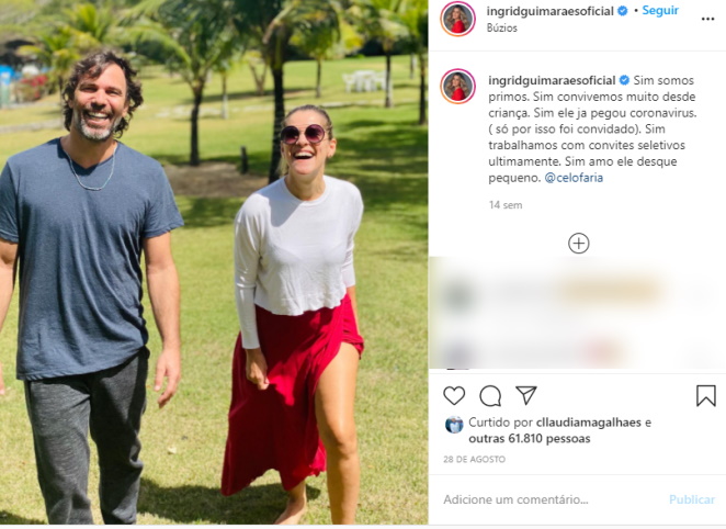 Publicação de Ingrid Guimarães na internet