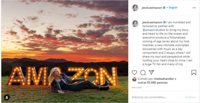 Post de Jessica Simpson nas redes sociais