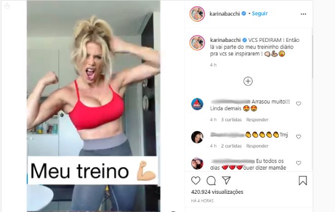 Karina Bacchi mostrou treino diário enquanto arrumava a casa