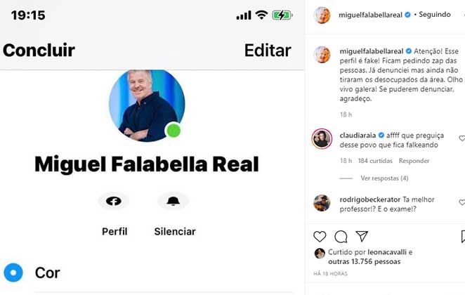 Miguel Falabella denuncia um de seus fakes na web