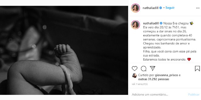 Nathalia Dill anunciando nascimento da filha, Eva