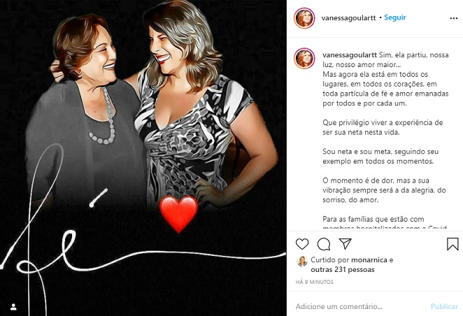 Vanessa Goulart lamentou a morte da avó Nicette Bruno nas redes sociais