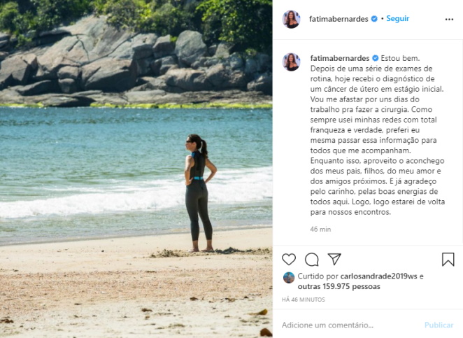 Publicação de Fátima Bernardes na web