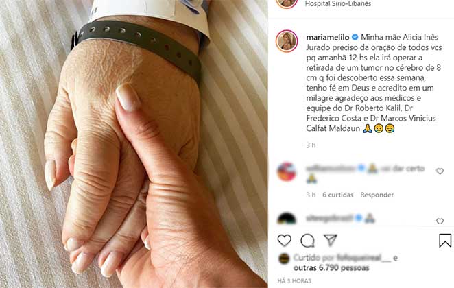 Maria Melilo pede orações à mãe que está com tumor no cérebro