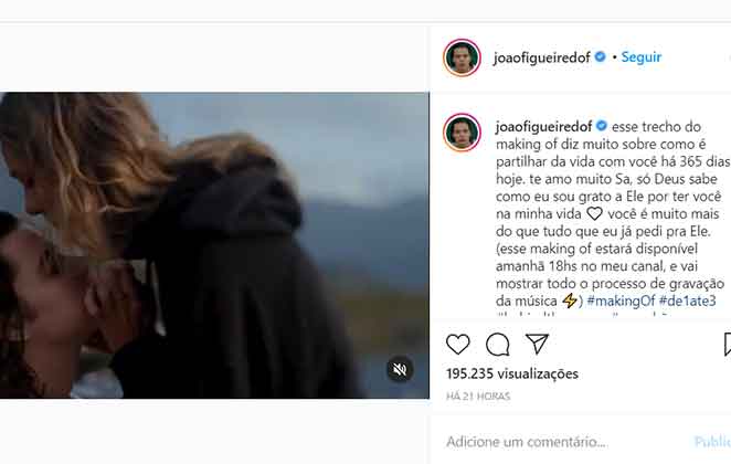João Figueiredo posta vídeo para celebrar o primeiro ano de namoro com Sasha Meneghel