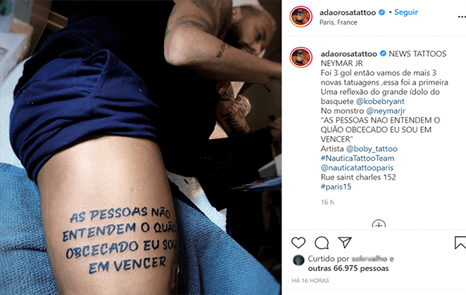 Beijo no ombro e frase de Neymar são hits em estúdio de tatuador