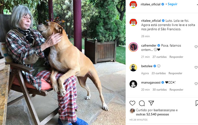 Rita Lee lamenta morte de sua cachorra Lola 