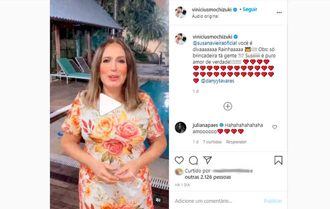 Susana Vieira gravou vídeo divertido para o Instagram do fotógrafo Vinicius Mochizuki
