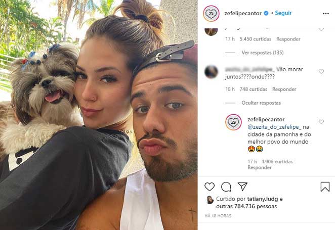 Zé Felipe revelou nas redes sociais que pretendia morar junto com a amada