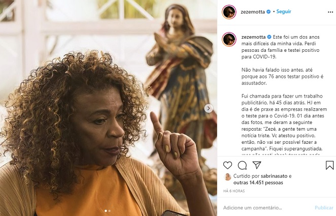 Zezé Motta faz longo desabafo nas redes sociais