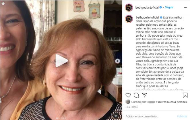 Beth Goulart compartilhou cliques e vídeos com os pais no dia do aniversário