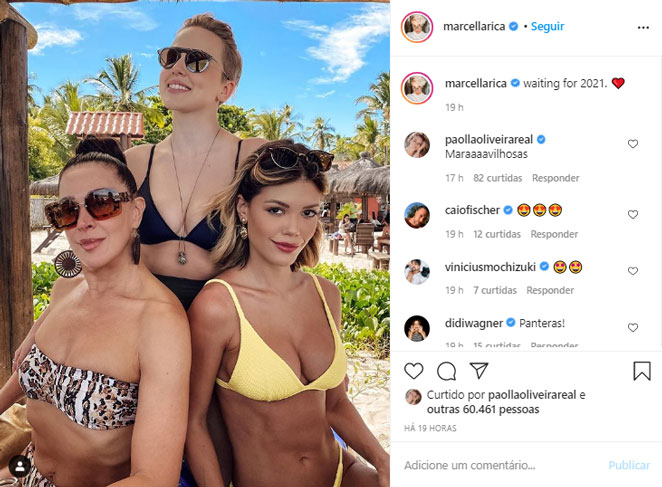 Marcella Rica com a namorada, Vitória Strada, e Claudia Raia