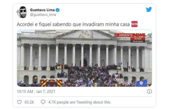 Gusttavo Lima brincou que sua mansão foi invadida pro apoiadores de Donald Trump
