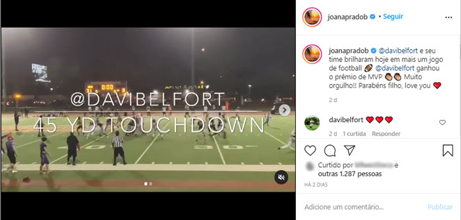 Joana Prado comemora conquista do filho em esporte