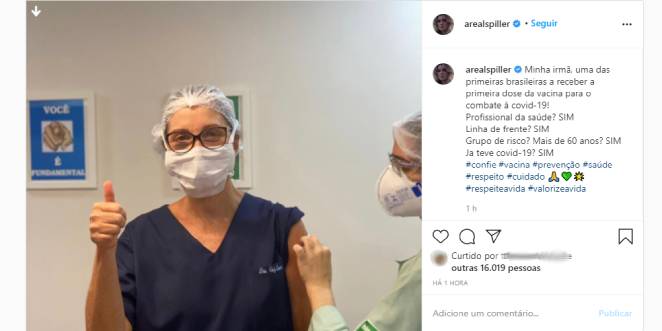 Letícia Spiller comemora irmã Valy Lantos sendo vacinada contra covid-19