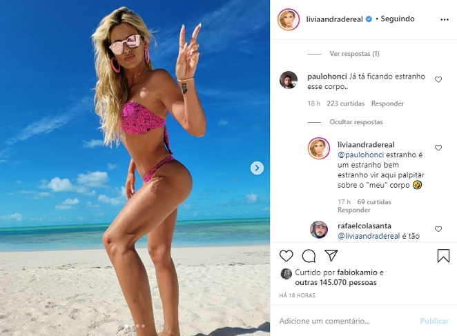Lívia Andrade rebate comentários sobre seu corpo