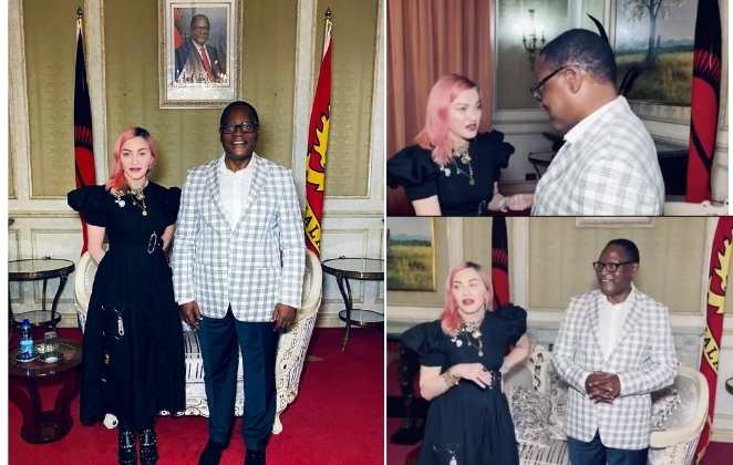 Madonna visitou o presidente do Malawi, Lazarus Chakwera no palácio presidencial