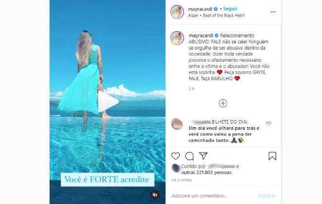 Mayra Cardi coemntou sobre relação abusiva em novo post