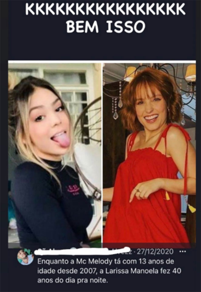 Melody comenta post de fã falando dela e Larissa Manoela