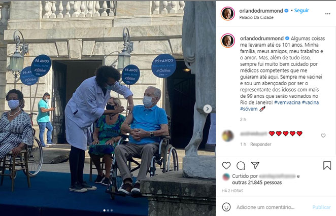 Orlando Drummond é vacinado no Rio de Janeiro