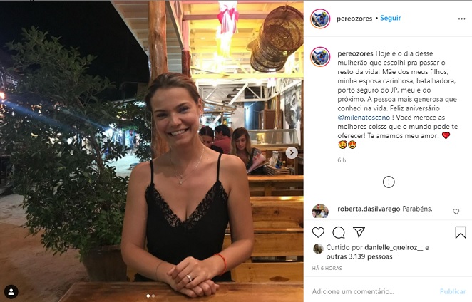 Milena Toscano ganha declaração apaixonada do marido