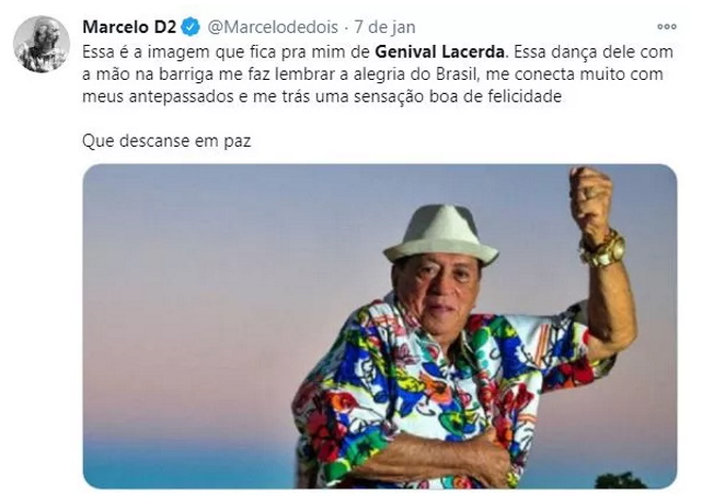 Publicação de Marcelo D2 no Twitter