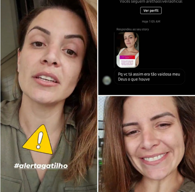 A atriz mostrou a mensagem recebida e tratou do assunto com muito cuidado