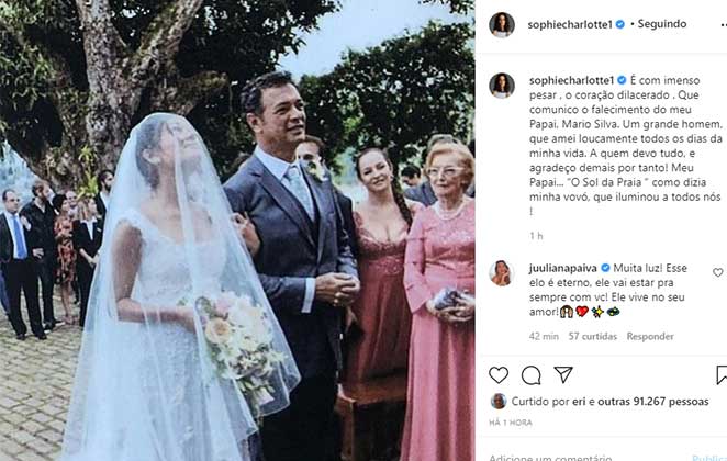 Sophie Charlotte informou a morte do pai nas redes sociais
