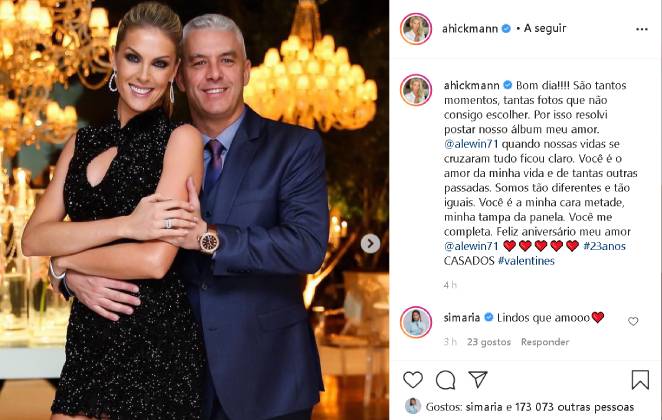 Ana Hickmann se declara para Alexandre em homenagem aos 23 anos de casamento