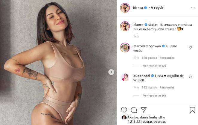 Bianca Andrade esbanja barriguinha na 16ª semana de gestação