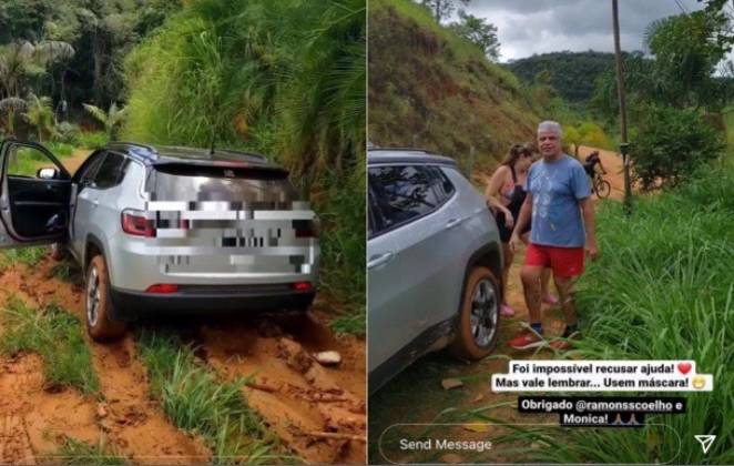 Carro de Lulu Santos e Clebson Teixeira atola na terra