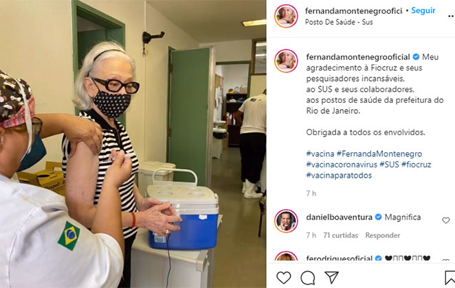 A diva da teledramaturgia emocionou a todos com sua imunização